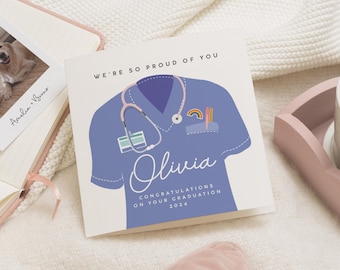 Carte de félicitations de remise de diplôme, carte de remise de diplôme de médecin personnalisée pour elle, carte de remise de diplôme d'infirmière, carte de nouveau médecin fier de vous