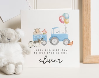 Carte personnalisée de 2e anniversaire pour fils, carte de 2e anniversaire de garçon, deuxième cadeau d'anniversaire animal pour petit garçon, cadeau de 2e anniversaire, neveu