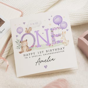 1st Birthday Card for Granddaughter, Personalised First Birthday Card, Bunny Bear Birthday Card, Special Granddaughter Birthday Card