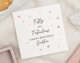 50th Birthday Card for Her, Fifty and Fabulous Birthday Card, Personalised Birthday Card for Women, Birthday Card for Friend