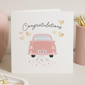 Cartão de dia de casamento de amigo, cartão de parabéns pelo seu casamento, carro de casamento feliz, presente de casamento para amigos, cartão de presente de casamento de casal