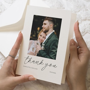 Schlichte Hochzeit Danksagungskarten mit Foto, Individuelle Dankeskarten, Personalisierte Dankeskarten Hochzeit, Postkarte Dankeskarten Hochzeit