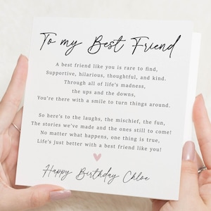 Carte d'anniversaire pour meilleure amie, carte d'anniversaire meilleure amie, carte d'anniversaire personnalisée, carte d'anniversaire pour elle, carte d'anniversaire poème