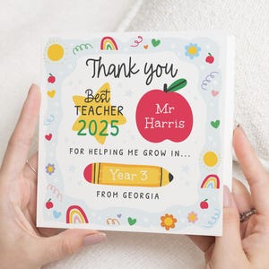 Carte de remerciement Meilleur professeur 2025, carte de remerciement professeur, carte de remerciement scolaire, carte de fin d'école professeur, cadeau de remerciement pour professeur