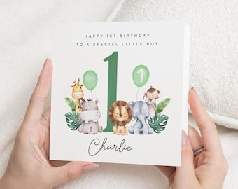 Animal 1st Birthday Card For Boy, Son 1st Birthday Card, Special First Birthday Gift For Grandson, First Birthday Card, Nephew 1st Birthday