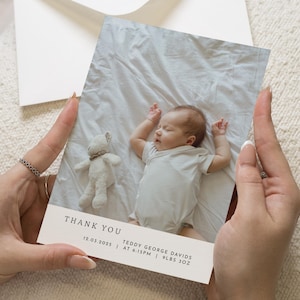 Bebê recém-nascido, obrigado, cartões de agradecimento personalizados, cartões de agradecimento de batismo para bebês, agradecimento de bebês com fotos, nova menina