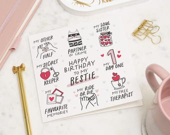 Best Friend Birthday Card, Bestie Birthday Card, Friend Birthday Card, Birthday Card Bestfriend, Birthday Card Bestie, Happy Birthday Bestie