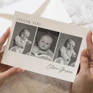 Cartes de remerciement pliées avec photo de bébé, cartes de remerciement photo personnalisées pour nouveau bébé, cartes de remerciement pliées avec photo monochrome, faire-part de bébé