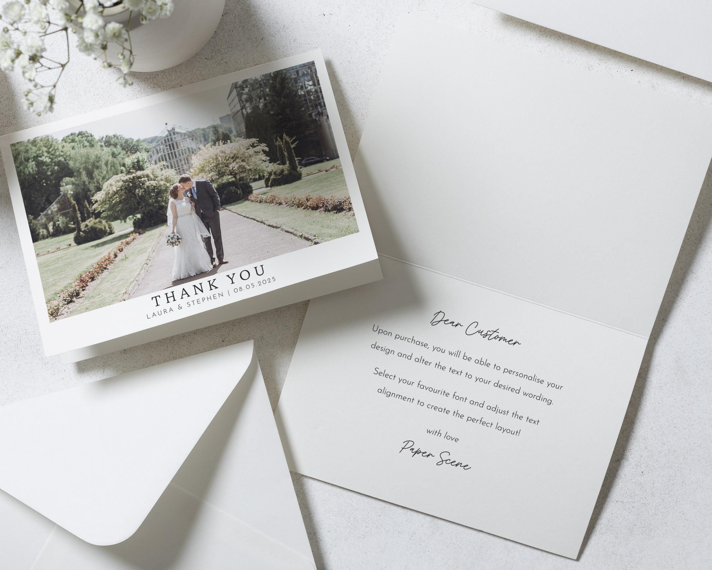 Folded Thank You Cards, Elegant Wedding Thank You Cards With Photo ...
