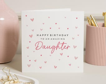 Geburtstagskarte für Tochter, Tochter Geburtstagskarte, personalisierte Geburtstagskarte für Tochter, Geburtstagskarte für Sie, süße rosa Herzkarte