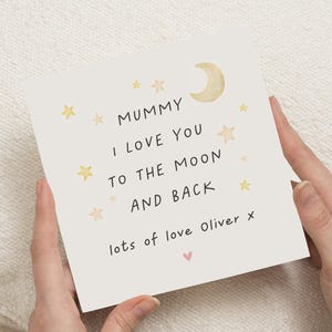 Tarjeta del Día de la Madre Mamá, Te amo hasta la luna y más allá Tarjeta del Día de la Madre para mamá, Regalo del Día de la Madre para mamá, Tarjeta personalizada del Día de la Madre