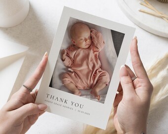 Nouvelle photo de cartes de remerciement petite fille, cartes de remerciement modifiables, carte postale de remerciement personnalisée, nouvelle petite fille, carte de remerciement