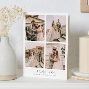Cartes de remerciement avec photo de mariage, Cartes de remerciement personnalisées Mariage, Cartes de remerciement pliées, Cartes postales de remerciement pour mariage, Simple