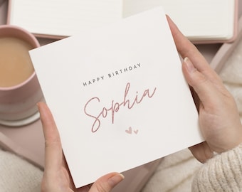 Personalised Birthday Card, Birthday Card for Her, Name Birthday Card, Simple Birthday Card for Friend, Pink Birthday Card for Women