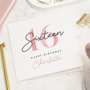 Gepersonaliseerde 16e verjaardagskaart meisje, dochter 16e verjaardagskaart, 16e verjaardagscadeau voor kleindochter, zestiende verjaardag, aandenkenkaart