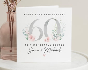 Anniversary 60th Card, Personalised 60th Anniversary Card, Diamond Wedding Anniversary Card, 60th Anniversary Gift For Mum And Dad