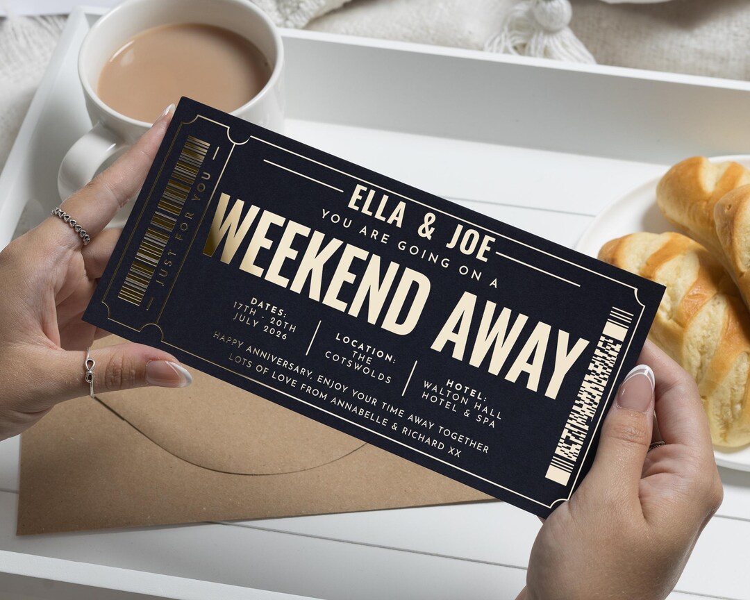 Personalised Weekend Away Gift Voucher, Holiday Reveal, Custom Ticket ...