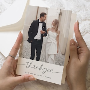 Einfache Hochzeit Dankeskarten mit Foto, personalisierte Dankeskarten Hochzeit, bearbeitbare Dankeskarten, Postkarte Dankeskarten Hochzeit