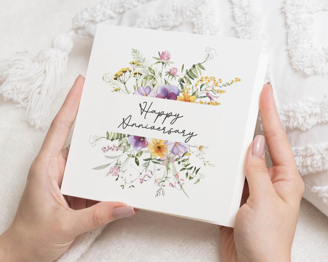Anniversary Card, Happy Anniversary Card, Floral Card, Card for Couple ...
