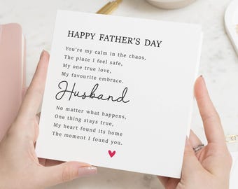 Tarjeta del Día del Padre para el esposo, Tarjeta del Día del Padre para el esposo, Tarjeta romántica del Día del Padre, Tarjeta del Día del Padre de la esposa, Tarjeta con poema para él