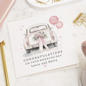 Carte de mariage, Félicitations pour votre mariage, Voiture de mariage heureux, Cadeau de mariage pour amis, Carte-cadeau de mariage pour couple, Ami