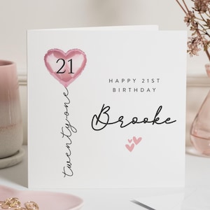 21st Birthday Card for Her, Personalised 21st Birthday Card, Birthday Card for Daughter, Friend, Custom Name Birthday Card, Heart Design