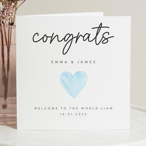 Gefeliciteerd nieuwe ouders, gepersonaliseerde kaart nieuwe babyjongen, Welcome To The World-kaart, blauwe babykaart gepersonaliseerd, kraamcadeau