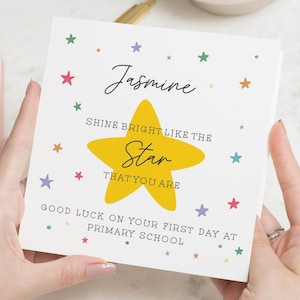 Biglietto di auguri per bambina, biglietto per il primo giorno di scuola, biglietto con stella personalizzato, biglietto di auguri per figlia, simpatico biglietto per la scuola elementare