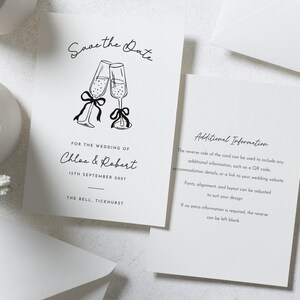 Save the Date Card, Personalised Save the Date, Wedding Save the Date Card, Simple Save the Date, Champagne Glasses, Custom Save the Date image 2
