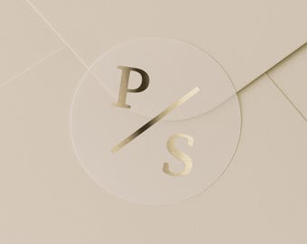 Eerste sticker goudfolie, gepersonaliseerde trouwsticker, aangepast monogram zegel, envelopzegel, goudfoliesticker, initialen bruiloft