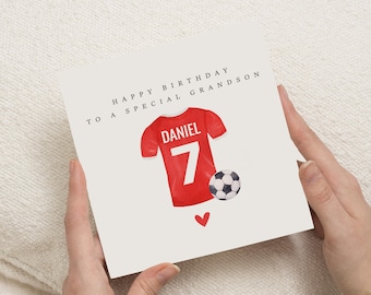Birthday Card for Grandson, Personalised Football Card, Special Grandson Birthday Card, Boys Birthday Card, Custom Name Age Card
