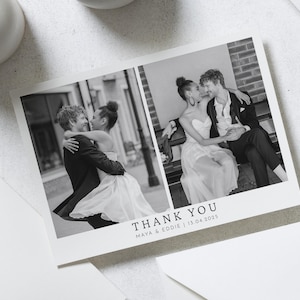 Schwarzweiss-Hochzeitsfoto-Dankeschön-Postkarte, gefaltete Dankeskarten Landschaft, personalisierte Dankeskarten Hochzeitsfotokarten gefaltet