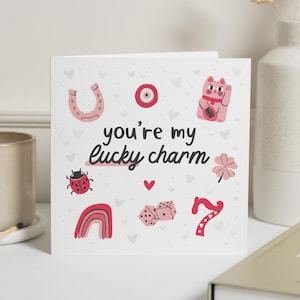 Tarjeta de feliz día de San Valentín, eres mi amuleto de la suerte, regalo de San Valentín para él, tarjeta de San Valentín sencilla, regalo de San Valentín para ella, novio