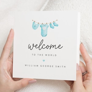 Gefeliciteerd nieuwe babyjongenkaart, Welcome To The World Baby Boy, gepersonaliseerde nieuwe babykaart, kaart voor vriendzwangerschap, welkom nieuwe babyjongen