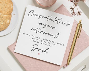 Tarjeta de jubilación, Tarjeta de felicitación, Tarjeta de jubilación personalizada, Tarjeta de jubilación para ella, Tarjeta de nuevas aventuras, Tarjeta con nombre personalizado
