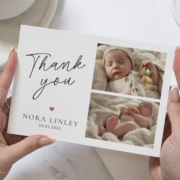 Simple New Baby Thank You Cards, Personalised Thank You Cards New Baby, Baby Photo Thank You Cards, Postcard Thankyou Cards, Thank You Notes