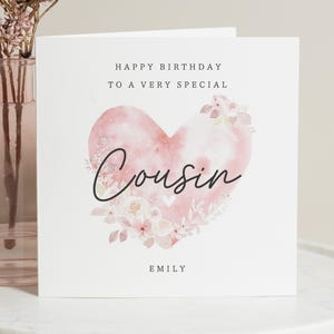Carte d'anniversaire pour cousine, carte d'anniversaire cousine, carte d'anniversaire personnalisée, carte d'anniversaire pour elle, carte d'anniversaire florale