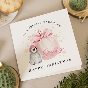 Cartão de Natal para filha, Cartão de Natal para filha, Cartões de Natal personalizados para filha, Cartão de Natal para filha, Cartão de Natal para pinguim