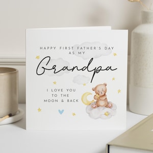 Primo biglietto per la festa del papà per il nonno, biglietto per la festa del papà per il nipote, biglietto con un orsetto carino, biglietto per la festa del papà per lui, biglietto con la scritta "Ti amo fino alla luna"