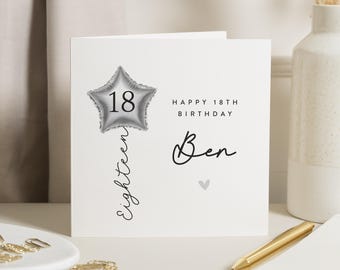 18e verjaardagskaart, gepersonaliseerde verjaardagskaart voor hem, verjaardagskaart voor zoon, 18e verjaardagskaart voor jongen, ballonverjaardagskaart