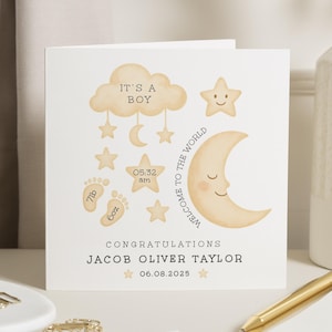Gepersonaliseerde nieuwe kaart voor babyjongen, It's A Boy-kaart, gefeliciteerd babyjongen, aangepaste babykaart, Welcome To The World