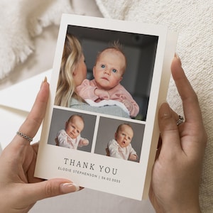 Cartes de remerciement modifiables pour nouveau-né, carte de remerciement pour nouveau-né fille, carte postale de remerciement personnalisée, nouveau-né, carte de remerciement