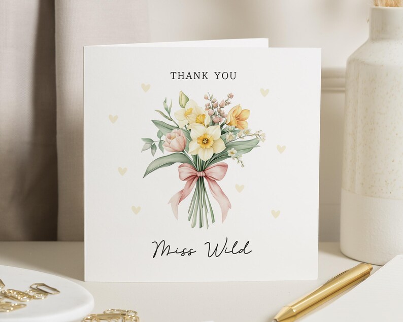 Carte de remerciement, carte de remerciement enseignant, carte de remerciement personnalisée, carte de remerciement florale, carte de remerciement pour elle image 1