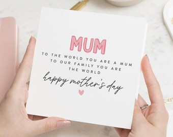 Mothers Day Card, You Are Our World Mum, Mother's Day Gifts For Mum, Happy Mother's Day, Special Mum Card For Mothers Day, Mum Gift For Her