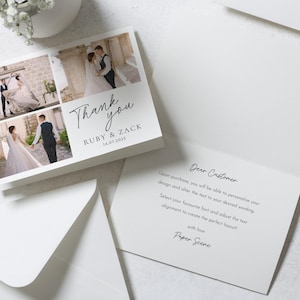 Cartes de remerciement personnalisées pour mariage avec photo, Cartes de remerciement pliées, Cartes de remerciement modernes pour mariage, Cartes de remerciement simples pour mariage image 2
