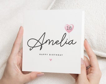 Carte personnalisée 18e anniversaire fille, carte 18e anniversaire fille, cadeau 18e anniversaire pour petite-fille, dix-huitième anniversaire, carte étape importante