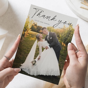 Cartes de remerciement avec photo de mariage, Cartes de remerciement personnalisées Mariage, Cartes de remerciement pliées, Cartes postales de remerciement pour mariage, Simple