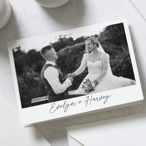 Gefaltete Dankeskarten Schwarzweiß, Hochzeitsfoto-Dankeskarten, personalisierte Dankeskarten Hochzeit, mit Foto, Gefaltete Dankeskarte