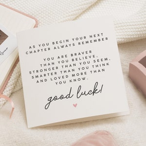 Tarjeta de buena suerte con poema de un nuevo capítulo, tarjeta de buena suerte personalizada, al comenzar un nuevo capítulo, dejar el trabajo, la universidad, regalo de buena suerte