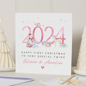 Primeiro cartão de Natal para gêmeos, Primeiro presente de Natal para gêmeos, Primeiro Natal para meninas gêmeas, Primeiro cartão de Natal para filhas, Primeiro Natal para netas